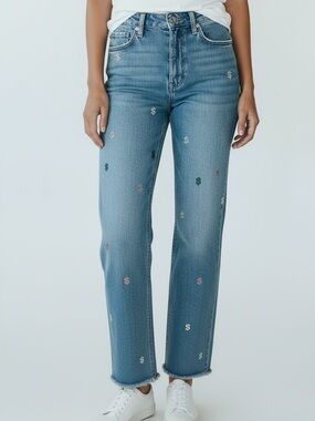 Fashion Nova (11) Making Money Dollar Sign Embroidered Mom Jeans Wide Leg (US30)